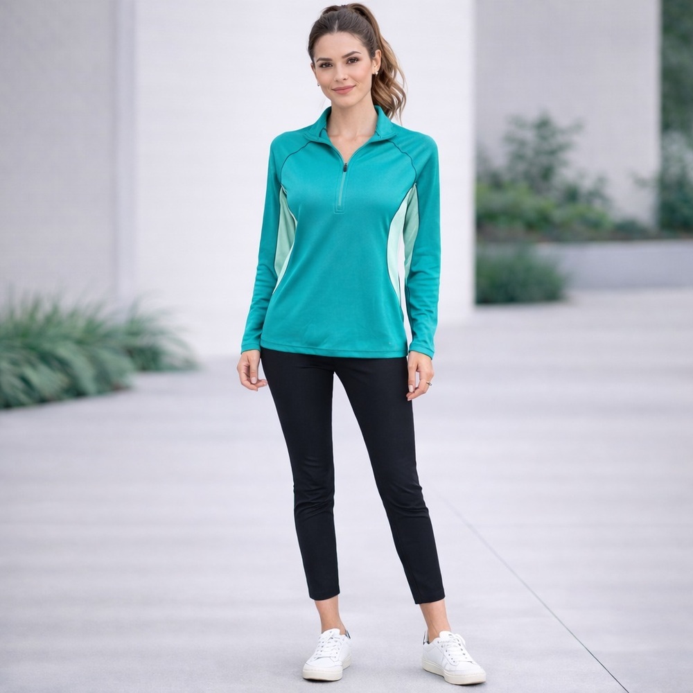 Patagonia Women's Teal Green Long Sleeve Base Layer Quarter Zip Top Shirt Sz XS